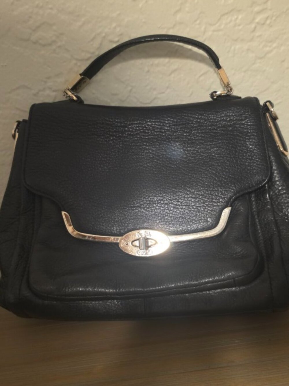 Coach Madison Sadie Leather Flap Satchel Bag Black